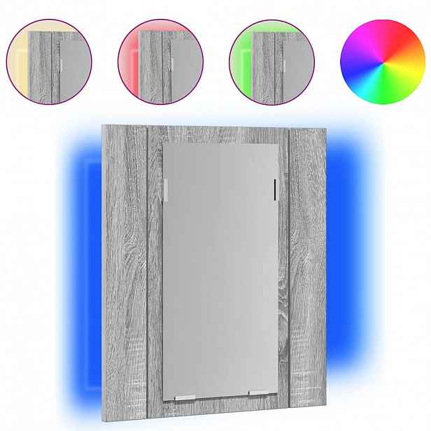 vidaXL Zrcadlová skříňka LED šedá sonoma 40x12x45 cm kompozitní dřevo