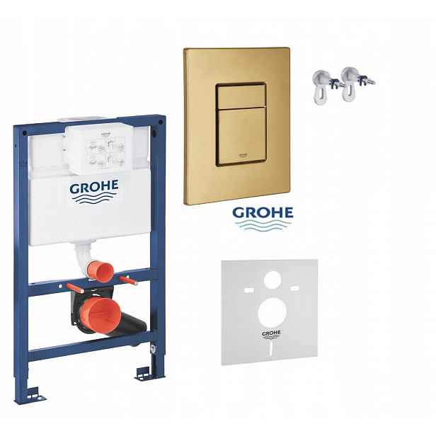 5v1 Podomítkový Wc set, rám Grohe 82 cm tlačítko zlatá kartáčovaná barva