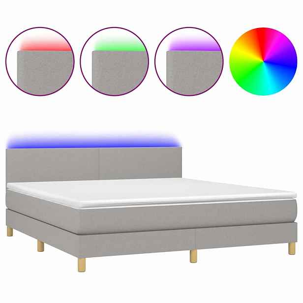 vidaXL Box spring postel s matrací a LED světle šedá 160x200 cm textil