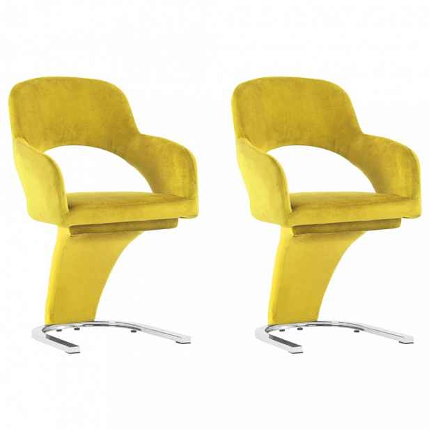 Jídelní židle 2 ks samet / chrom Žlutá - VÝŠKA ŽIDLE 90 cm