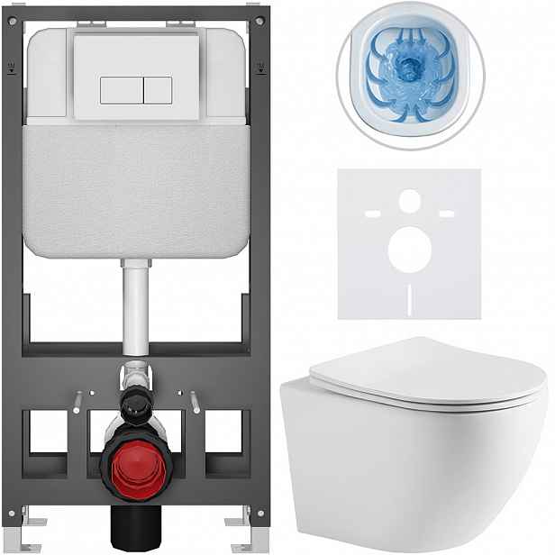 Kompletní WC set Basic/Cesso - bílá matná - WC tlačítko Modulo/Bílá - volně stojící - předstěnová instalace - 49x36 cm - 8050BD86272