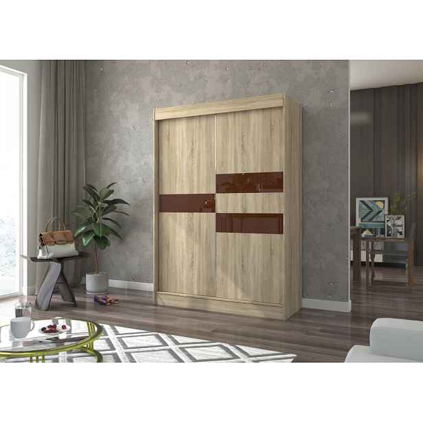 Šatní skříň s posuvnými dveřmi 150 cm ELANA - dub sonoma / tmavě hnědá