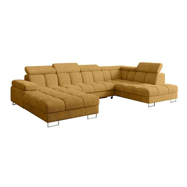 ALTDECOR SEDACÍ SOUPRAVA s funkcí spaní a úložným prostorem, otoman vpravo COMA U 345x203x79 hořčicově žlutá manšestr