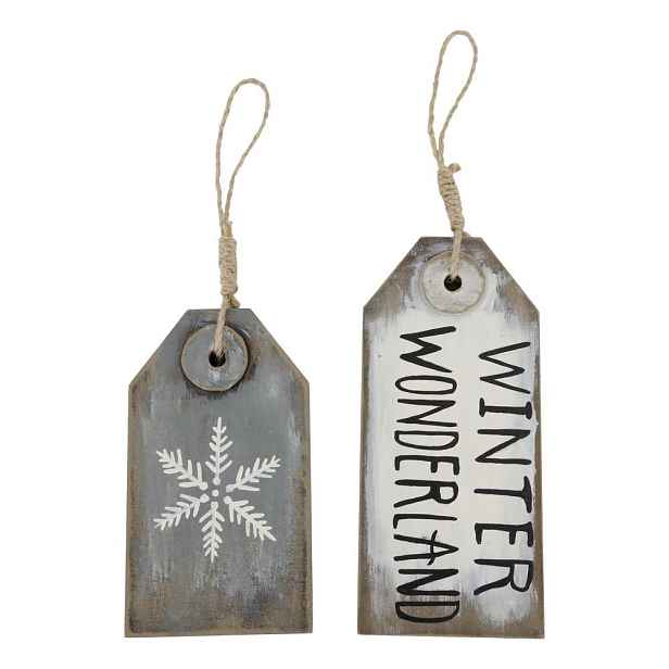 Bílá a šedá antik vánoční ozdoba cedulka Winter - 9*1,5*20 / 9*1,5*16 cm  Chic Antique