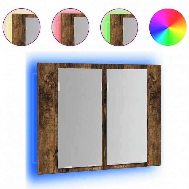 vidaXL Zrcadlová skříňka s LED kouřový dub 60x12x45cm kompozitní dřevo