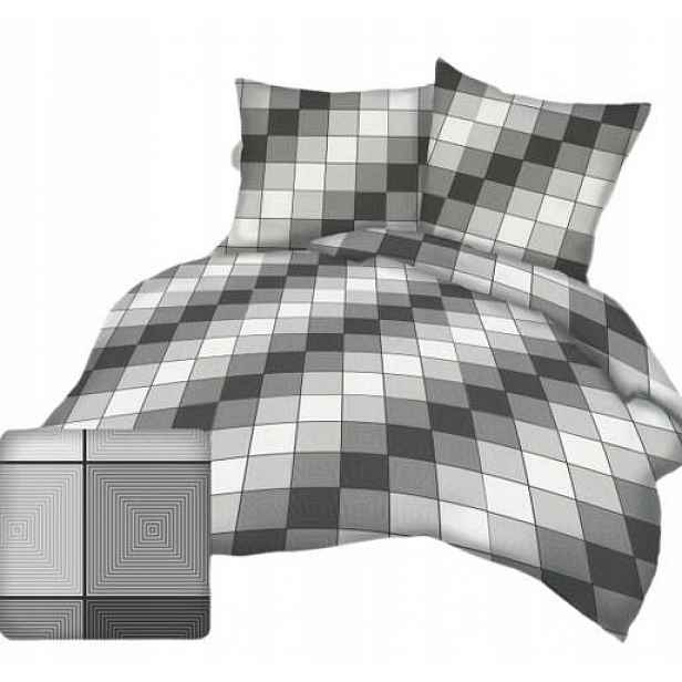 Krepové povlečení 140x200 kostka mřížka geometrie šedá grafitová