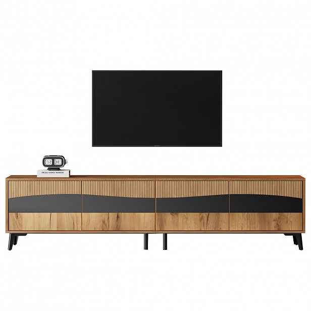 STILVORA TV STOLEK v přírodní a černé barvě se 4 skříňkami, do obývacího pokoje, 180 × 40 × 50 cm