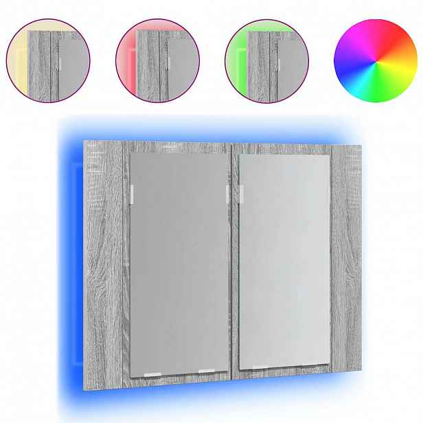 vidaXL Zrcadlová skříňka s LED šedá sonoma 60x12x45cm kompozitní dřevo