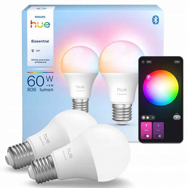 Led žárovka E27 8W 806lm Cct Rgb Inteligentní Philips Hue Essential 2 ks