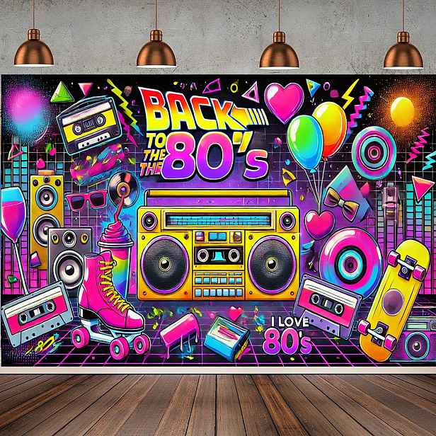TEMU 1ks Retro nástěnná vlajka s 80. let na narozeninovou oslavu, odolná polyesterová nástěnná dekorace, rekvizita pro fotografické studio,