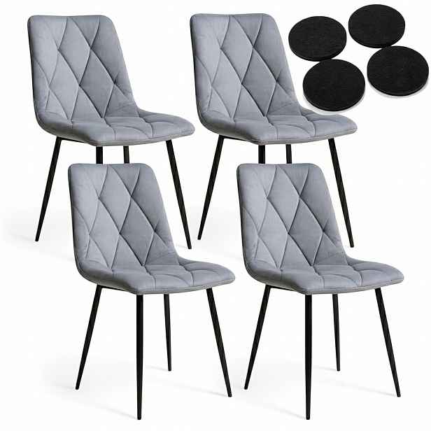 Velurové Čalouněné Křeslo Velvet Do Obývacího Pokoje Kuchyně Jídelny Šedé Loft x4