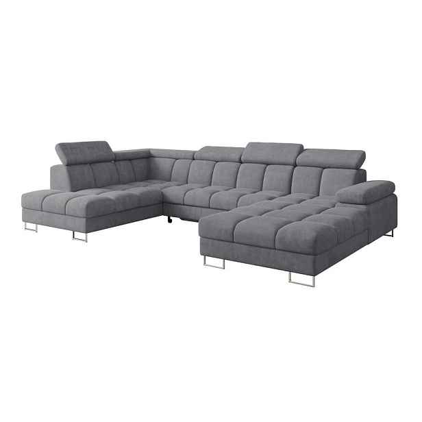 ALTDECOR SEDACÍ SOUPRAVA s funkcí spaní a úložným prostorem, otoman vlevo COMA U 345x203x79 šedá velur