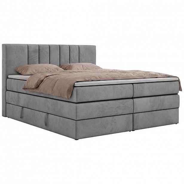 MKS POSTEL BOXSPRING INERO KING 200/200 - Světle šedá Samet - Topper T25 - H3