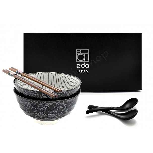 Sada 2 misek s lžícemi a paličkami Ramen Shima Black 800 ml Box