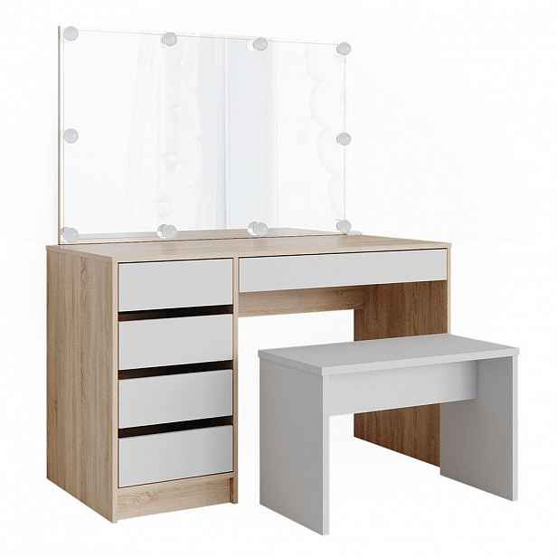 Vicco TOALETNÍ STOLEK Sherry Bílá/Sonoma 120 cm s osvětlením LED a lavičkou