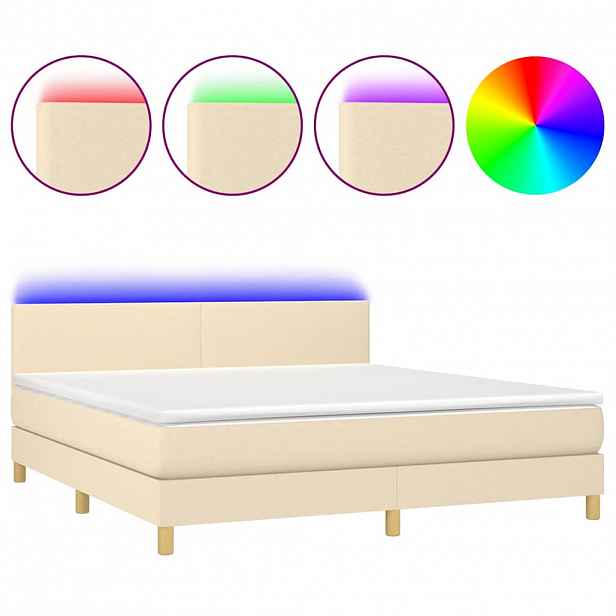 vidaXL Box spring postel s matrací a LED krémová 160x200 cm textil