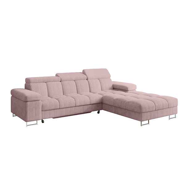 ALTDECOR ROHOVÁ SEDAČKA s funkcí spaní, otoman vpravo COMA L 271x203x79 růžová manšestr