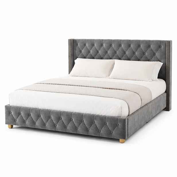 CHICFURN ČALOUNĚNÁ POSTEL 140/190 cm v šedé barvě ze sametu