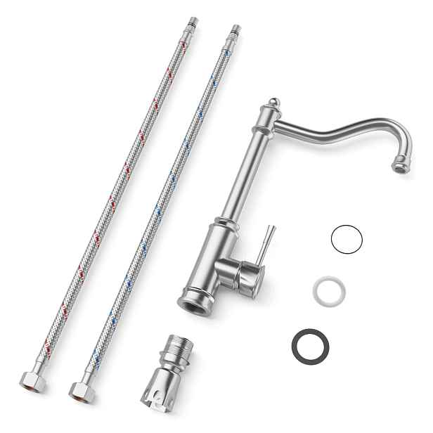 Kartáčovaná Kuchyňská Baterie Inox 345 MM Otočná O 360°