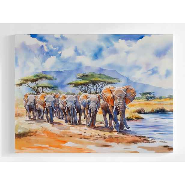 Plakát Fauna Afrika Indie Slon Sloni Stádo Rodina 100x75