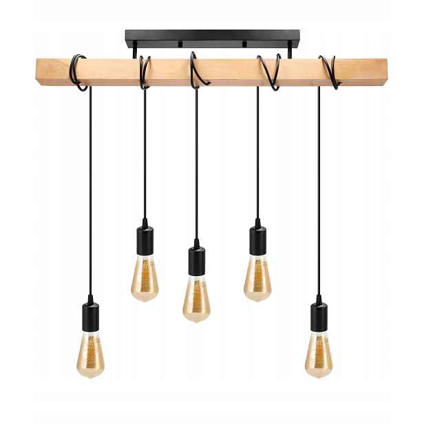 stropní svítidlo Led Loft 5xE27 Dřevěný nosník Převis Černá