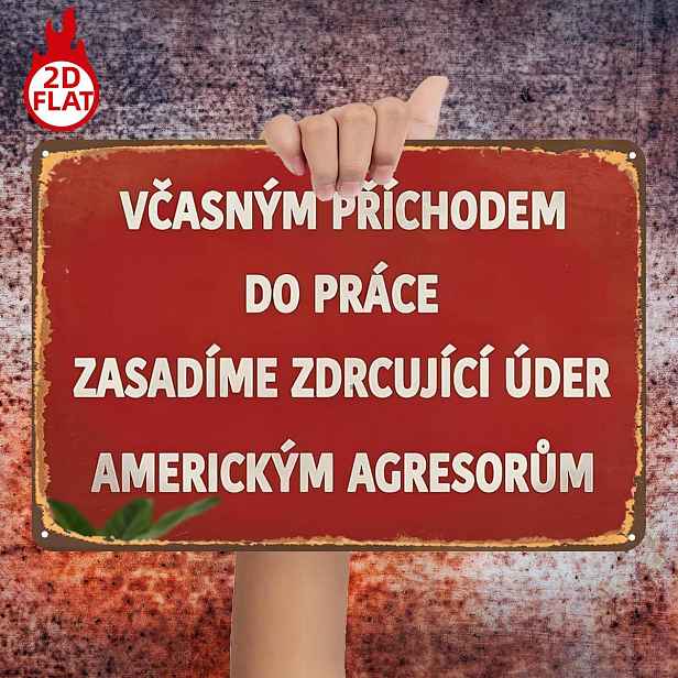 TEMU 2D Plochá, 2D Plochá 1 ks, Příchod do práce před časem: Rozhodující úder americkým agresorům, kovová železná cedule, velikost (8"x12"/20cm*30cm)