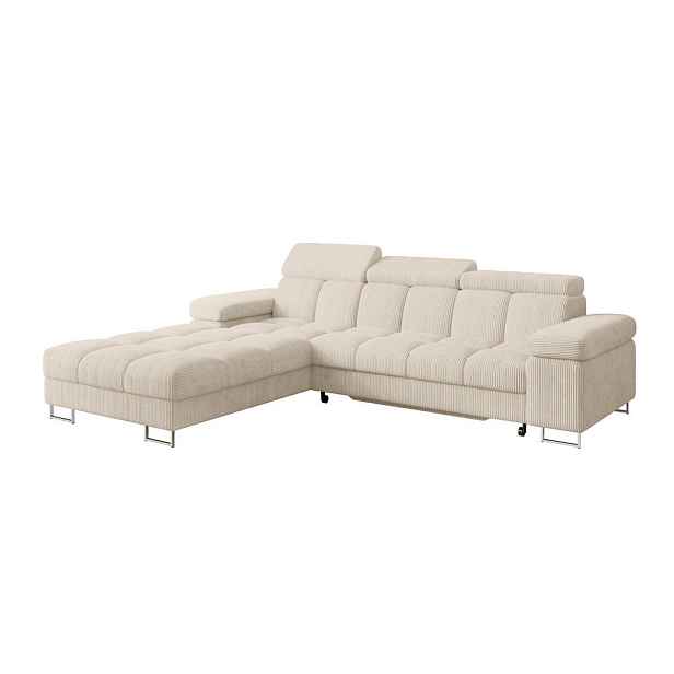 ALTDECOR ROHOVÁ SEDAČKA s funkcí spaní, otoman vlevo COMA L 271x203x79 béžová manšestr