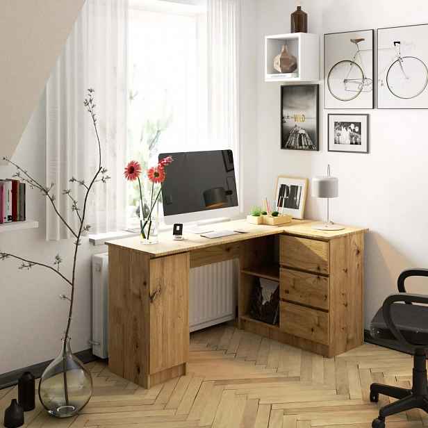 Rohový psací stůl SILAN - dub artisan, pravé provedení