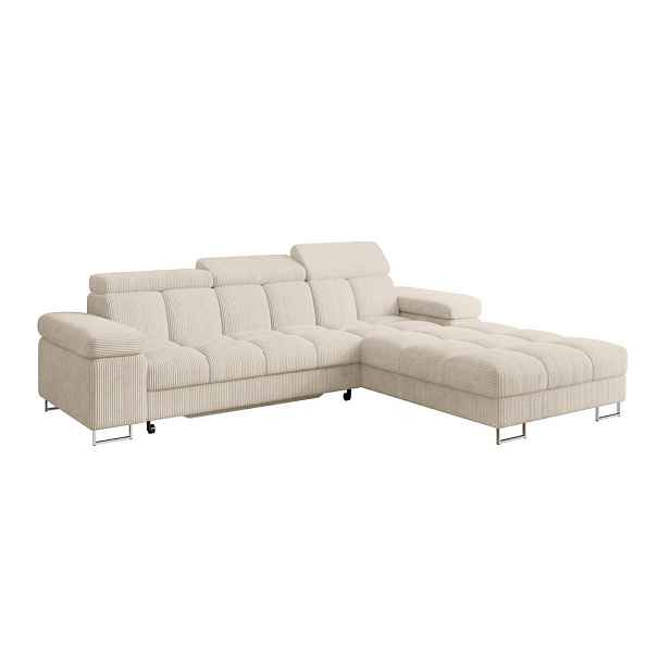 ALTDECOR ROHOVÁ SEDAČKA s funkcí spaní, otoman vpravo COMA L 271x203x79 béžová manšestr