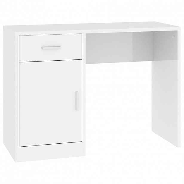 vidaXL Psací stůl zásuvka a skříňka lesklý bílý 100x40x73 cm kompozit