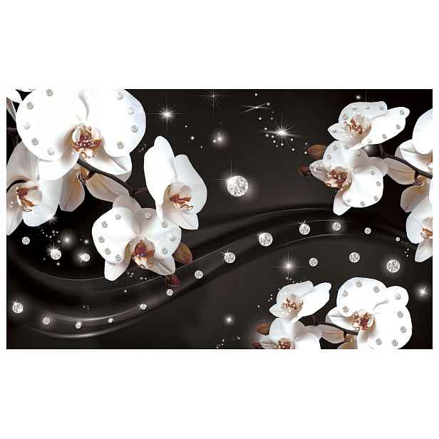 Fototapeta Bílé orchideje s diamanty Elegance do obývacího pokoje 208x146 lepidlo