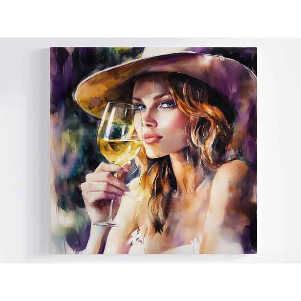 Obraz Na Plátně Plátno Elegantní Elegantní Žena S Sklenkou Vína Portét 50x50