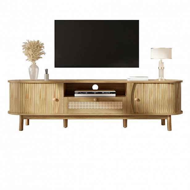 STILVORA TV STOLEK v přírodní barvě se zásuvkami a dvířky do obýváku, 165×37×46 cm