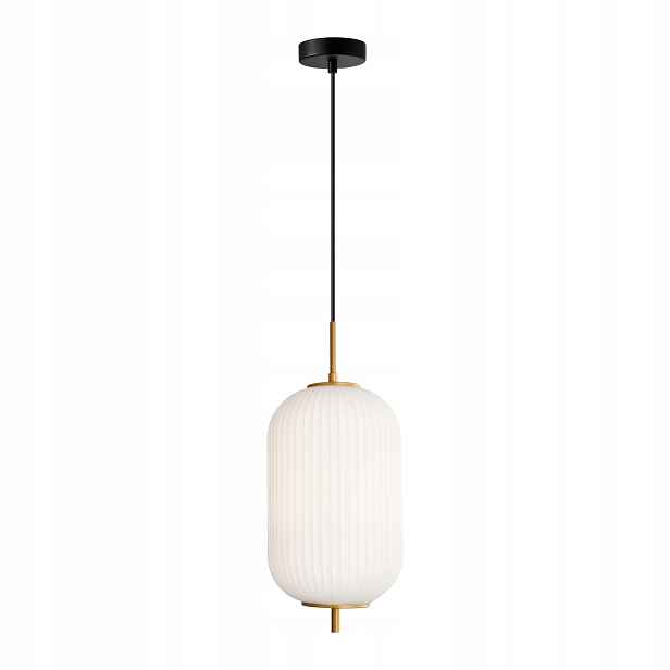 Moderní závěsná lampa z černého zlata, skleněné bílé stínítko do obývacího pokoje Italux