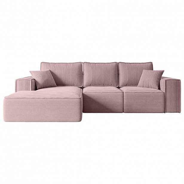 ALTDECOR ROHOVÁ SEDACÍ SOUPRAVA s funkcí lůžka a úložným prostorem SERRA-L-S – 266x161x87 cm, růžový manšestr