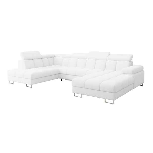 ALTDECOR SEDACÍ SOUPRAVA s funkcí spaní a úložným prostorem, otoman vlevo COMA U 345x203x79 bílá buklé