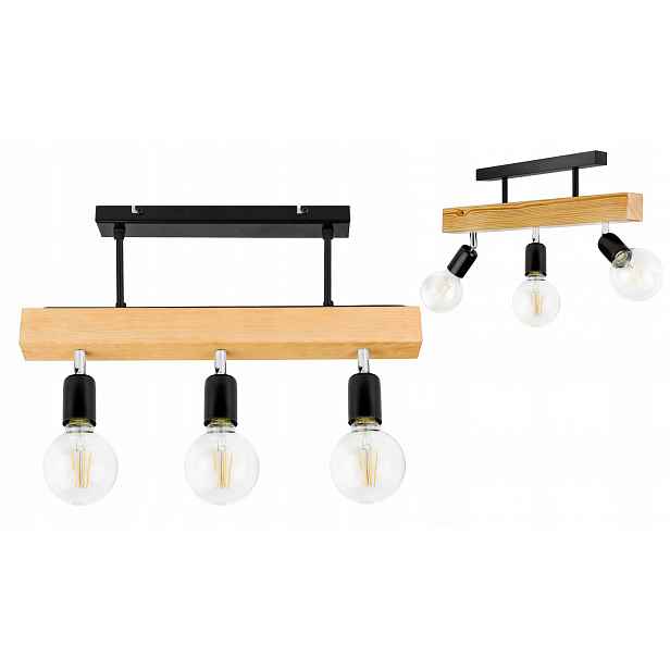 Dřevěná závěsná stropní lampa Lustr Stropní Svítidlo Loft Černá na 3 E27