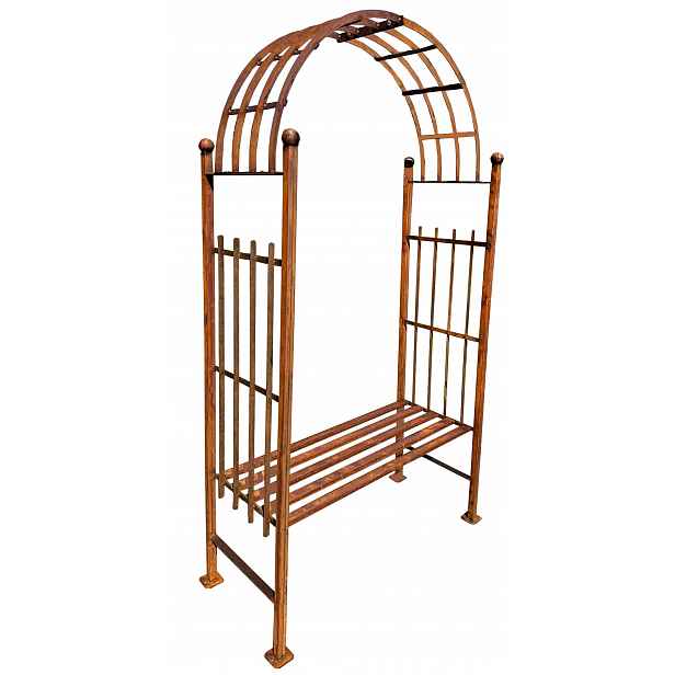 Pergola zahradní růžový oblouk pro popínavé rostliny dekorace s lavičkou 210 cm rezavá