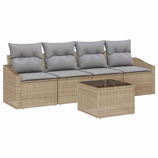 vidaXL Set pohovek 5 ks Beige a šedá polyratan