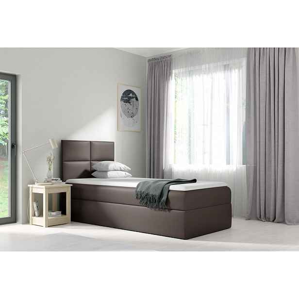 Čalouněná jednolůžková postel SONIA - 100x200, šedá + topper ZDARMA