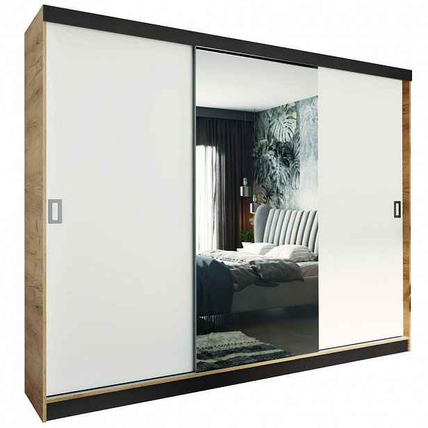Kier Furniture POSUVNÁ ŠATNÍ SKŘÍŇ RETRO 1 200 - Dub Craft & Bílá 200x205x59cm