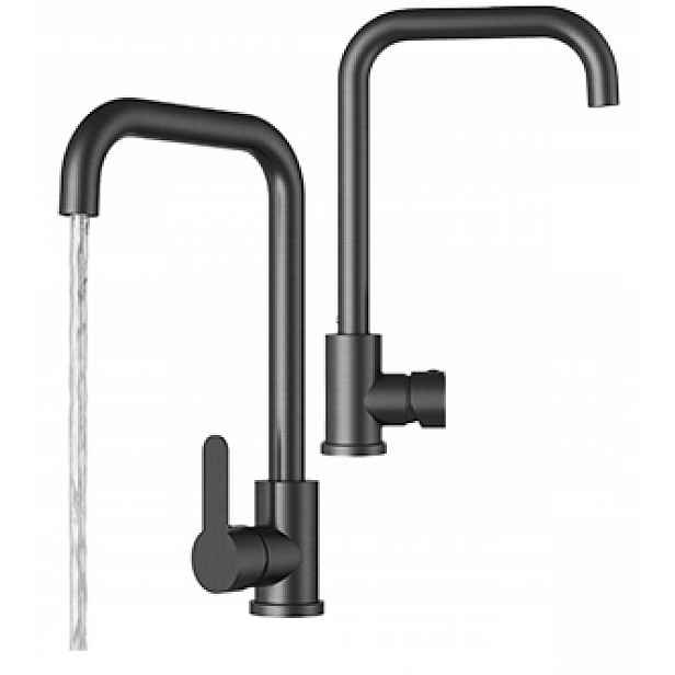 Vysoká Kuchyňská Baterie Do Dřezu Gun Grey, Zaoblený Kohoutek, Ocel