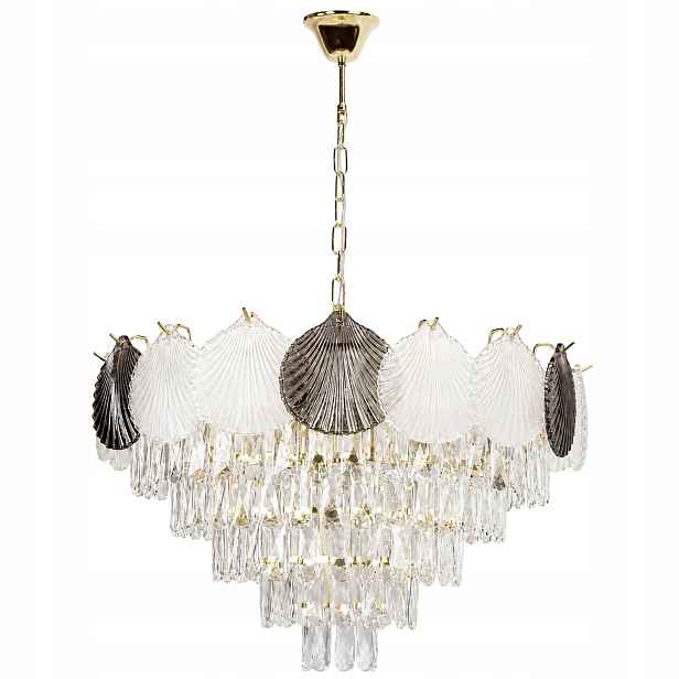 Závěsná lampa Zlatá Křišťálová Mušle 9x E14 Glamour 62 cm Toolight