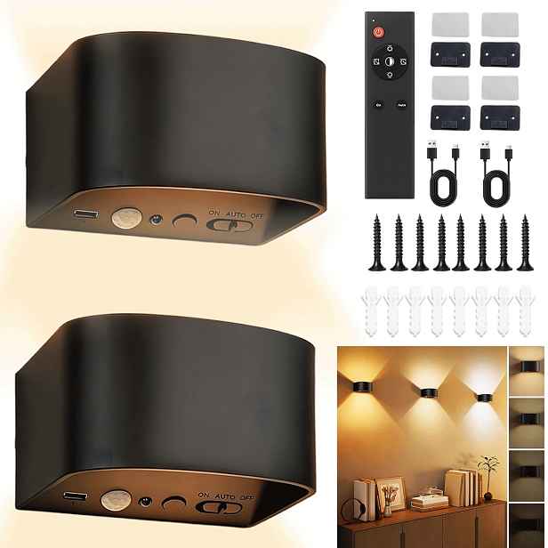 Led nástěnné svítidlo s pohybovým senzorem 600 Lm a dálkovým ovládáním 4000 Mah, 2 kusy, černé