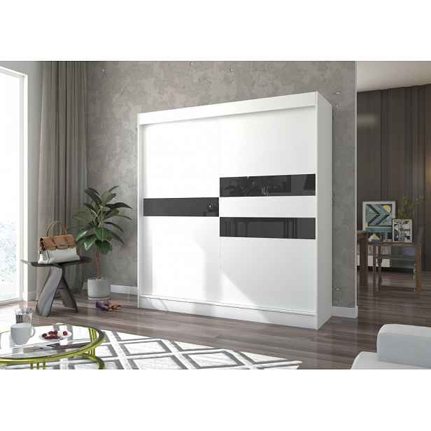 Šatní skříň s posuvnými dveřmi 200 cm ELANA - bílá / černá