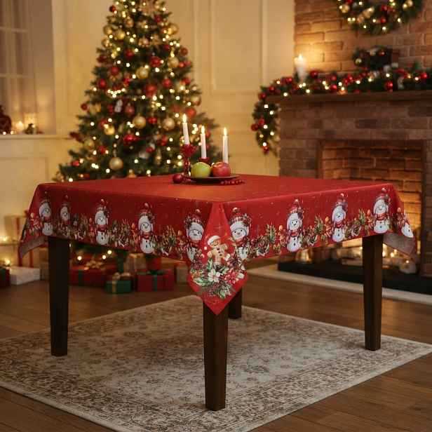 Vánoční ubrus na stůl XMAS PARTY červený 110x160 cm