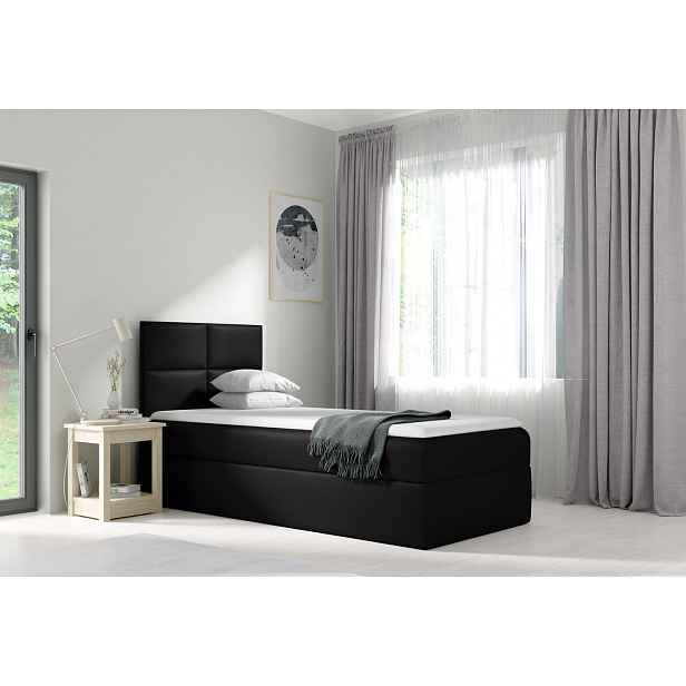 Čalouněná jednolůžková postel SONIA - 100x200, černá + topper ZDARMA