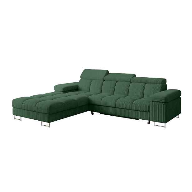 ALTDECOR ROHOVÁ SEDAČKA s funkcí spaní, otoman vlevo COMA L 271x203x79 zelená manšestr