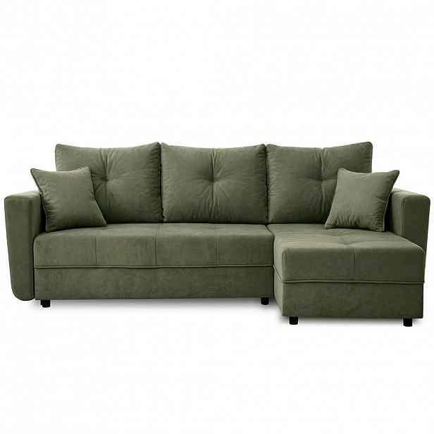 Beautysofa ROHOVÁ ROZKLÁDACÍ POHOVKA Verona s úložným prostorem a univerzální lenoškou, 240 cm, olivově zelená
