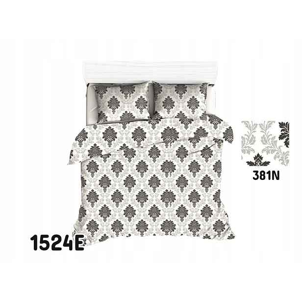 Povlečení 160x200 bílá šedá ornamenty listy